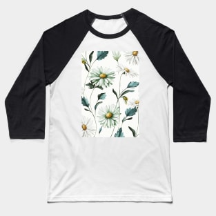 Floral Garden Botanical Print with Daisy White Baseball T-Shirt